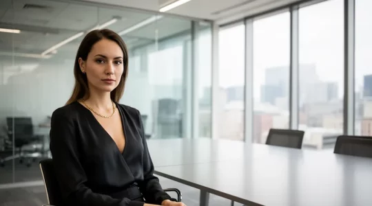 Elegante Goldkette am Hals einer Geschäftsfrau im Business-Meeting