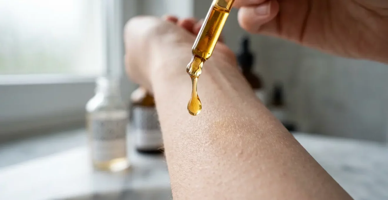 Professionelle Hautpflegeanwendung mit Retinol-Serum in deutscher Apotheke