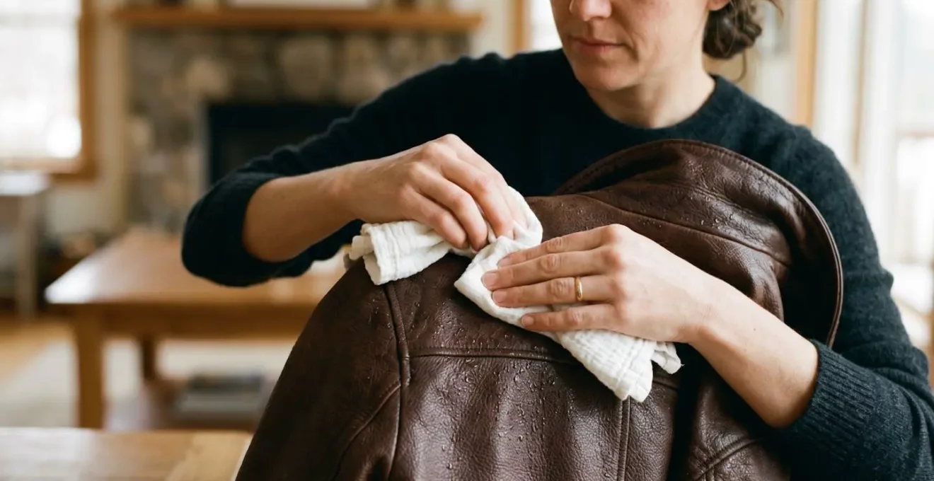 Ledertasche wird schonend nach Regenkontakt getrocknet