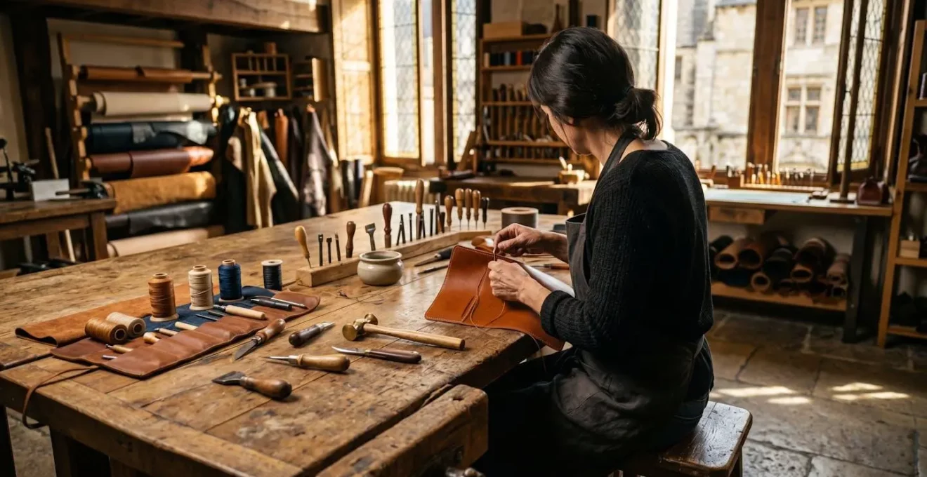 Atmosphärische Werkstattszene einer Luxusmanufaktur