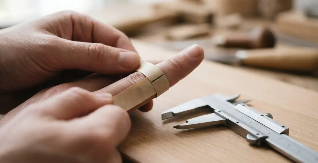 Präzise Messung des Ringdurchmessers mit einem Papierstreifen und Messschieber